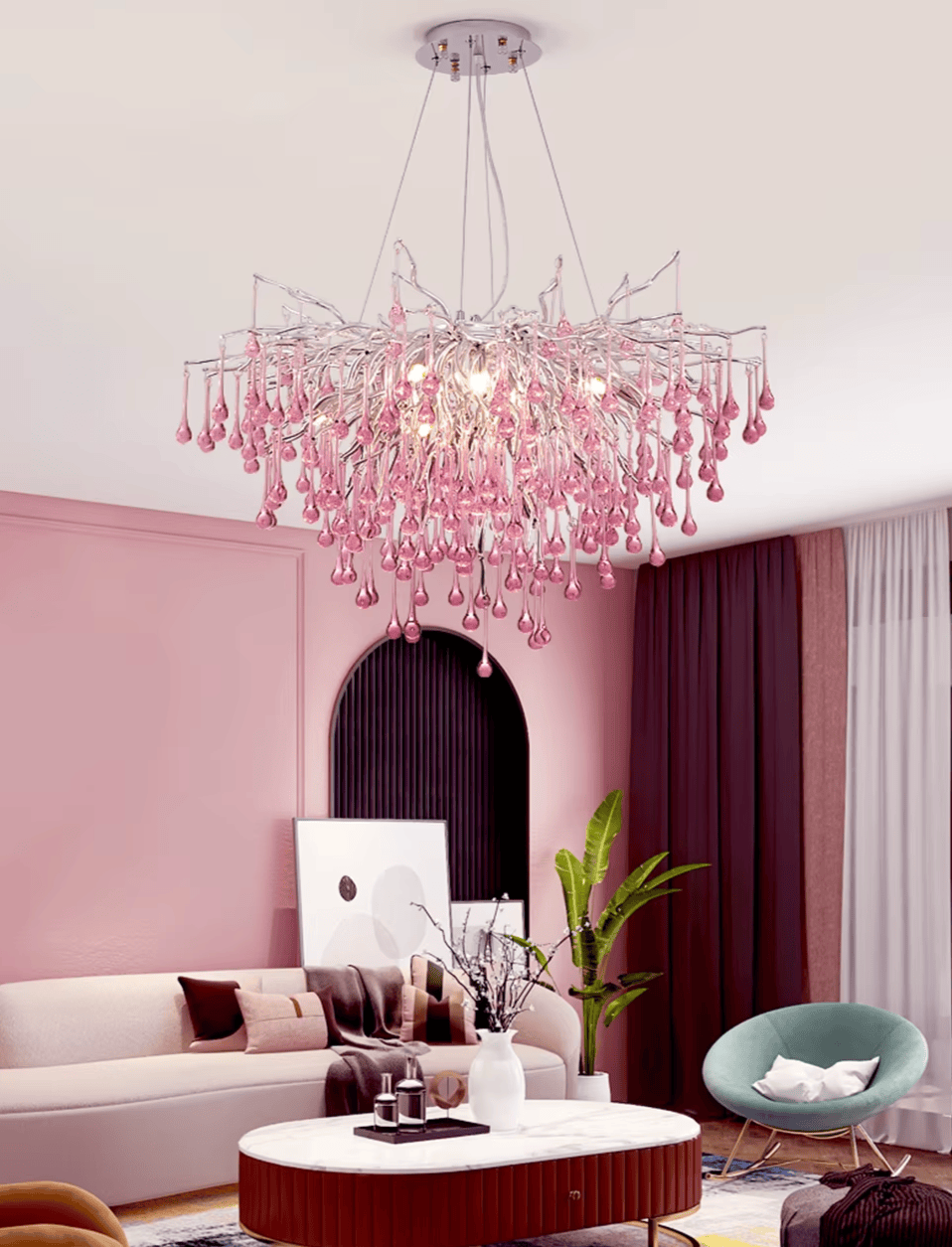 Verthara Premium Pink Crystal Princess Room Chandelier