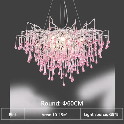 Verthara Premium Pink Crystal Princess Room Chandelier Dia 60cm / blue crystal / cold  white