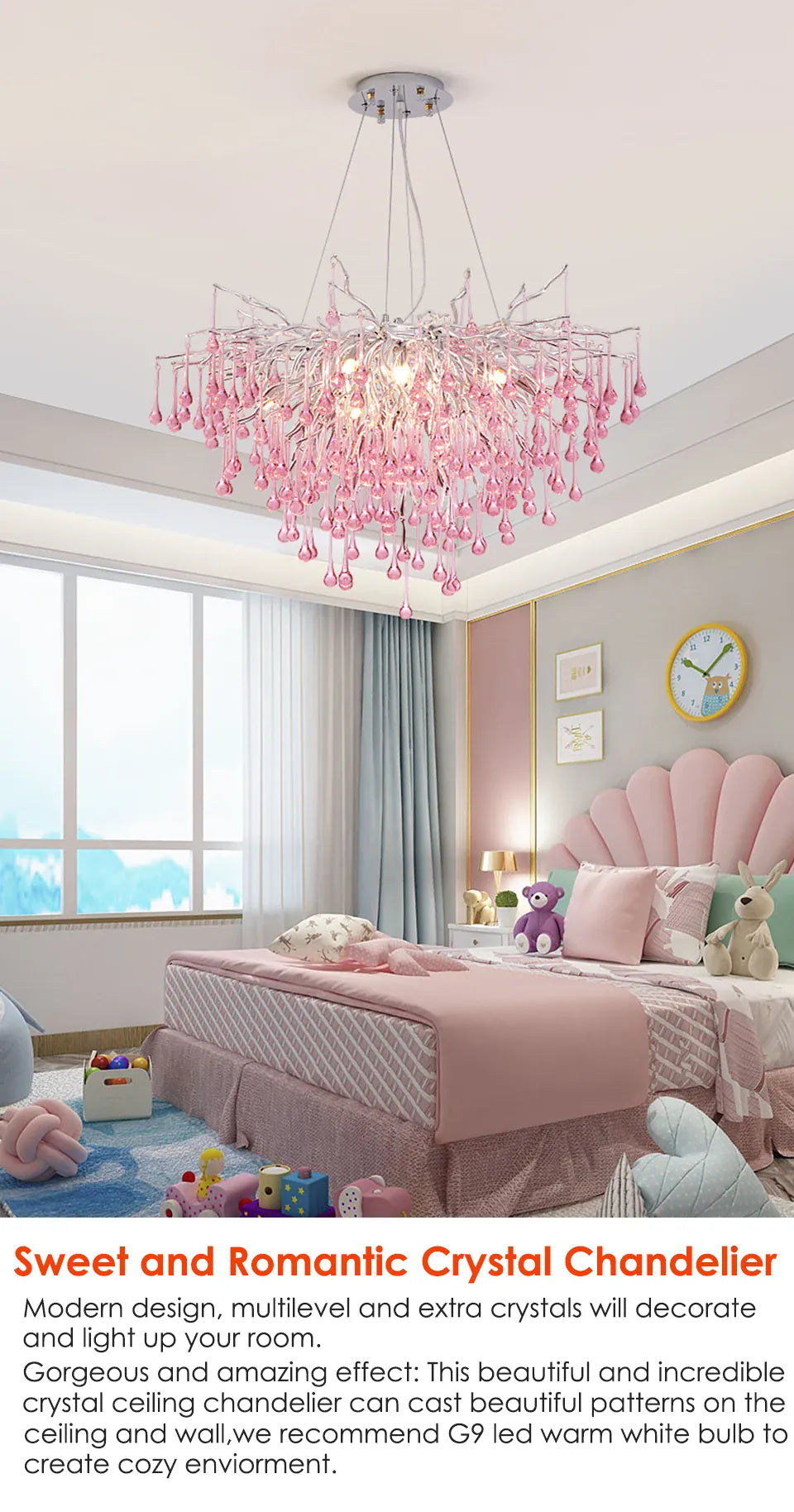 Verthara Premium Pink Crystal Princess Room Chandelier