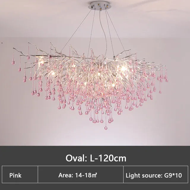 Verthara Premium Pink Crystal Princess Room Chandelier Long 120cm / blue crystal / cold  white