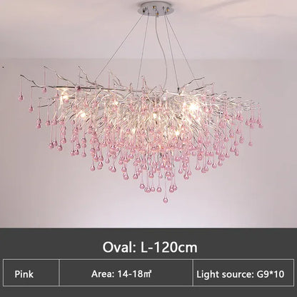 Verthara Premium Pink Crystal Princess Room Chandelier Long 120cm / blue crystal / cold  white