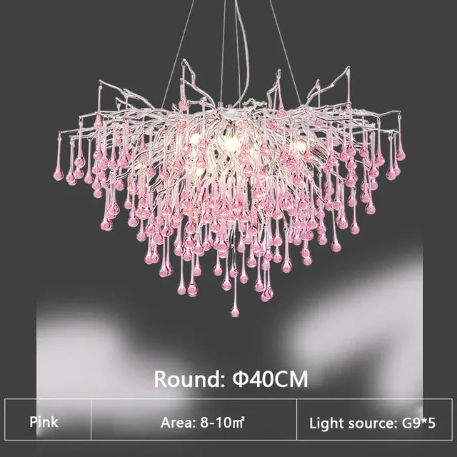 Verthara Premium Pink Crystal Princess Room Chandelier Dia 40cm / blue crystal / cold  white