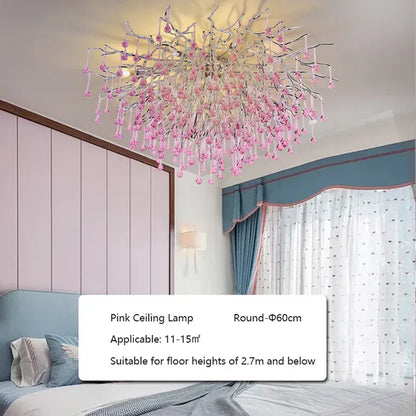 Verthara Premium Pink Crystal Princess Room Chandelier ceiling 60cm / blue crystal / cold  white
