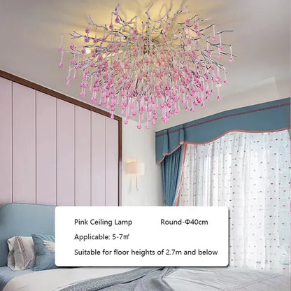 Verthara Premium Pink Crystal Princess Room Chandelier ceiling 40cm / blue crystal / cold  white