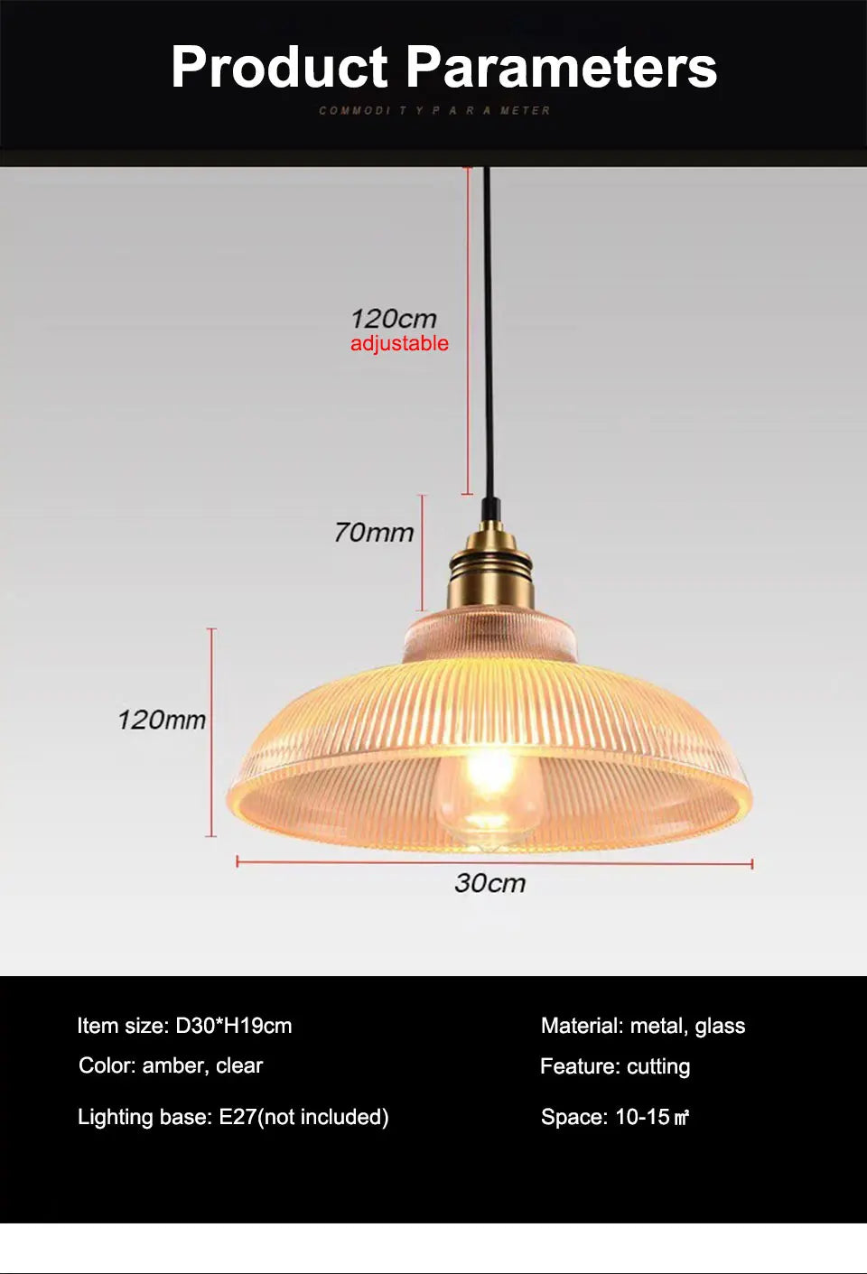 Verthara Premium Retro Amber Glass Loft Pendant Light