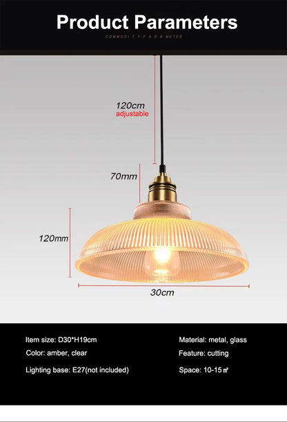 Verthara Premium Retro Amber Glass Loft Pendant Light