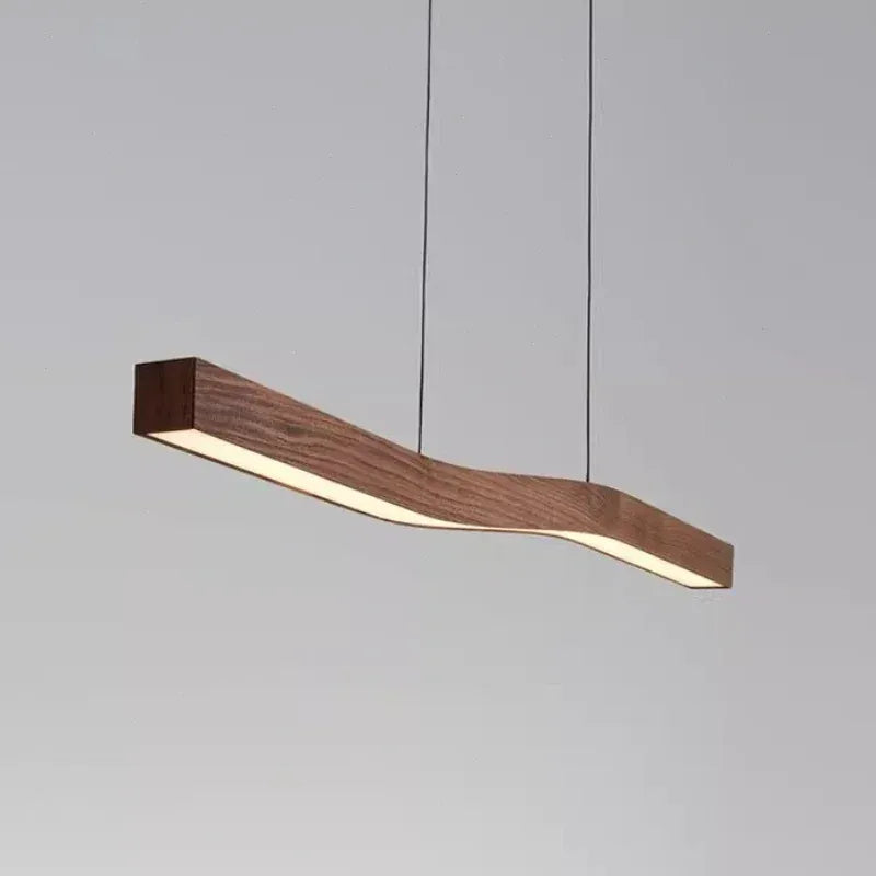 Verthara Premium Retro Linear Pendant Light with Walnut Wood Grain – Stylish Kitchen Pendant Lighting for Dining Room and Restaurant