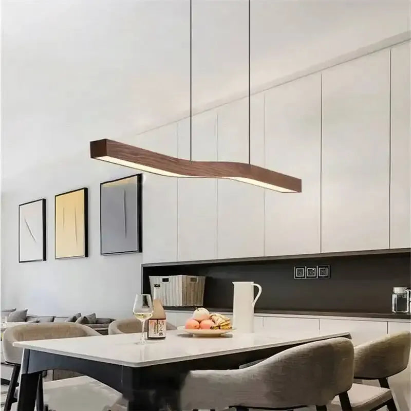 Verthara Premium Retro Linear Pendant Light with Walnut Wood Grain – Stylish Kitchen Pendant Lighting for Dining Room and Restaurant