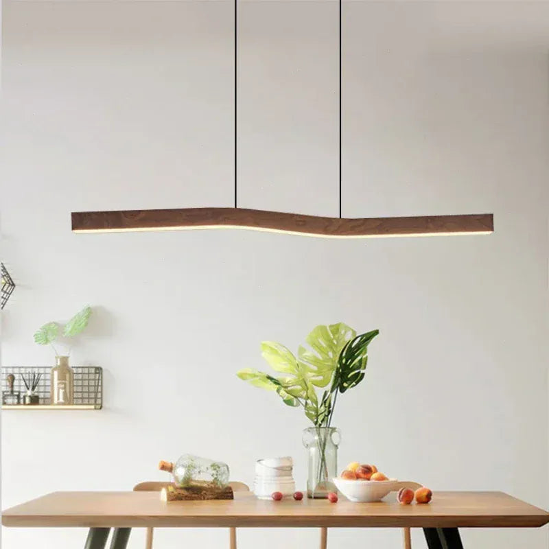 Verthara Premium Retro Linear Pendant Light with Walnut Wood Grain – Stylish Kitchen Pendant Lighting for Dining Room and Restaurant