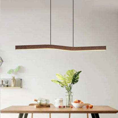 Verthara Premium Retro Linear Pendant Light with Walnut Wood Grain – Stylish Kitchen Pendant Lighting for Dining Room and Restaurant