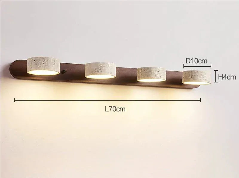 Verthara Premium Rotatable LED Bathroom Mirror Light with Natural Stone Design – Anti-Corrosion Wall Lamp for Elegant Grooming Warm White (2700-3500K) / 4 heads-walnut color