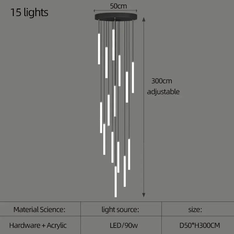 Verthara Premium Rotating Linear Acrylic Staircase Chandelier