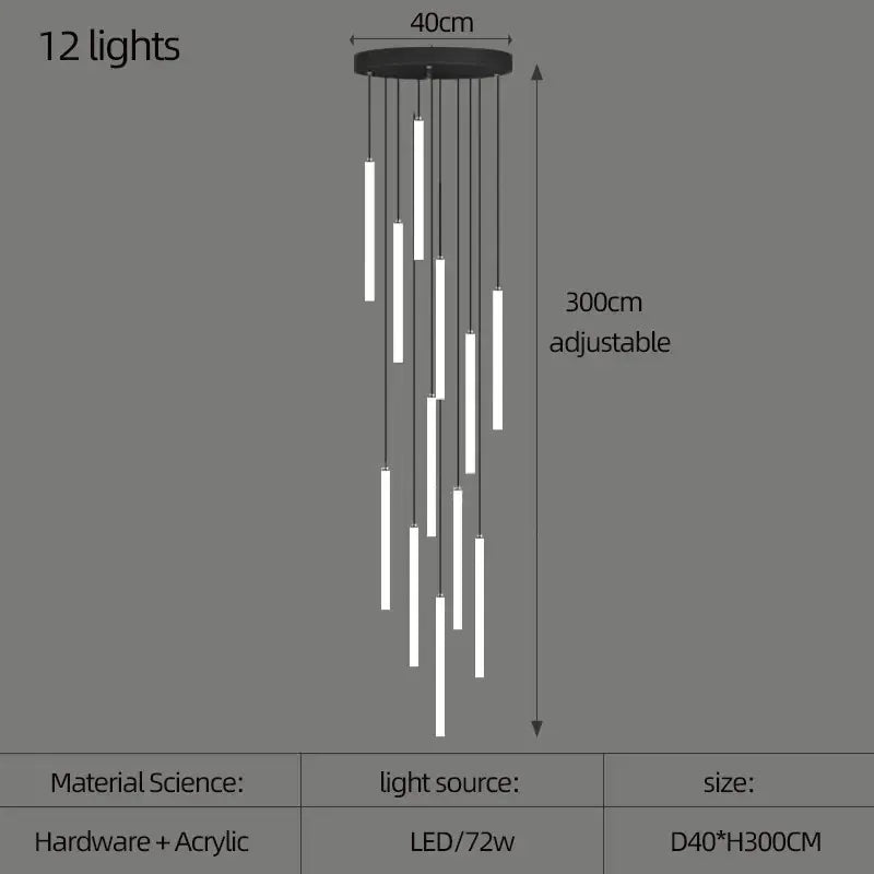 Verthara Premium Rotating Linear Acrylic Staircase Chandelier