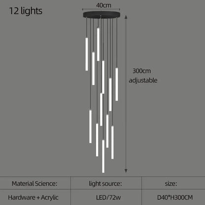 Verthara Premium Rotating Linear Acrylic Staircase Chandelier
