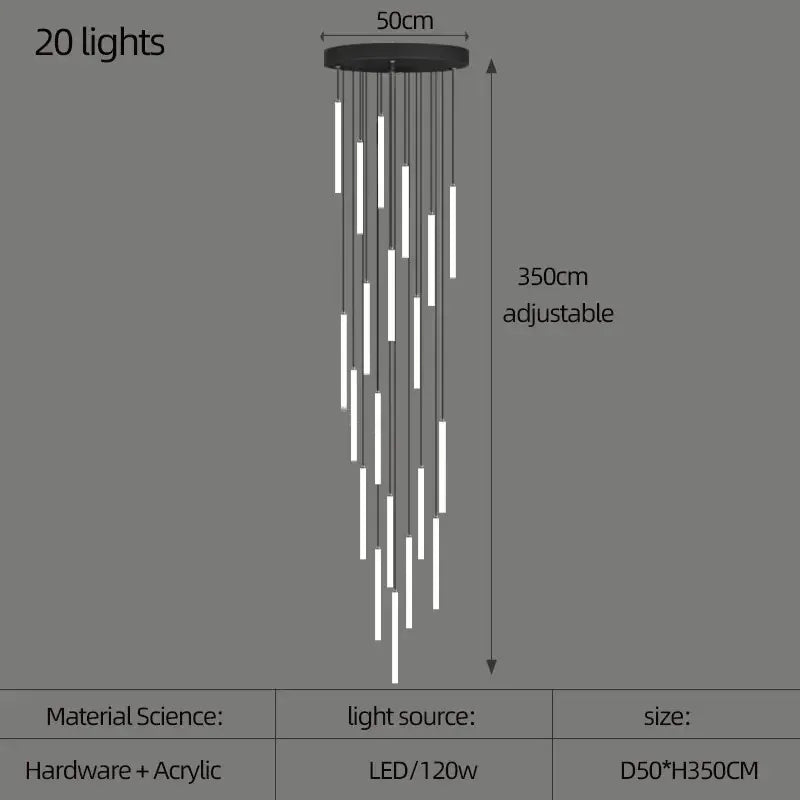 Verthara Premium Rotating Linear Acrylic Staircase Chandelier