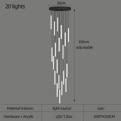 Verthara Premium Rotating Linear Acrylic Staircase Chandelier