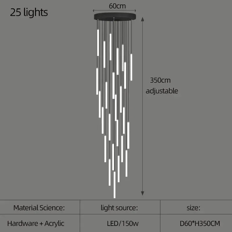 Verthara Premium Rotating Linear Acrylic Staircase Chandelier
