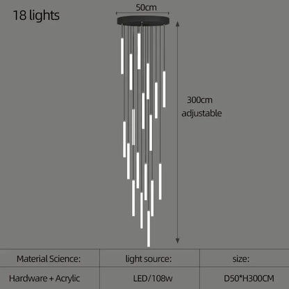 Verthara Premium Rotating Linear Acrylic Staircase Chandelier
