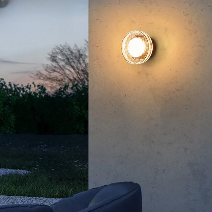 Verthara Premium Round Black Outdoor LED Wall Sconce cold white