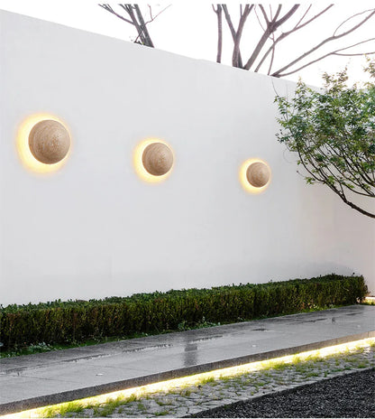 Verthara Premium Round Travertine Stone Outdoor Wall Light Warm white