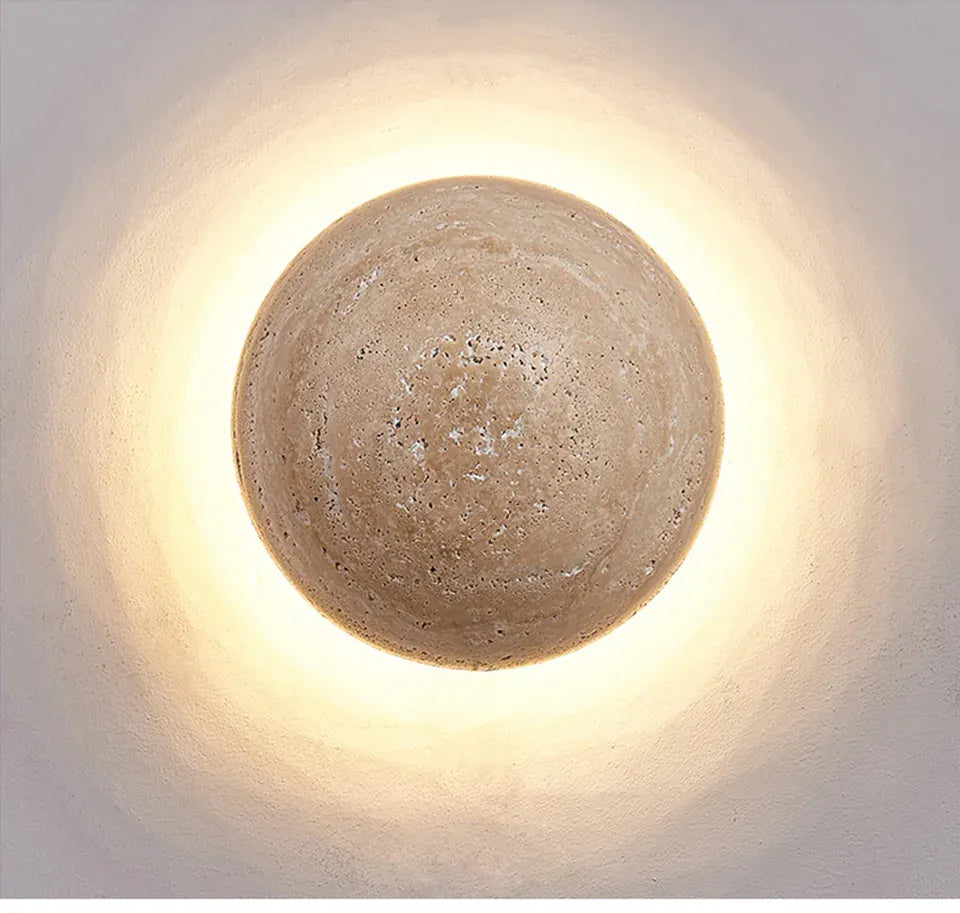 Verthara Premium Round Travertine Stone Outdoor Wall Light Warm white