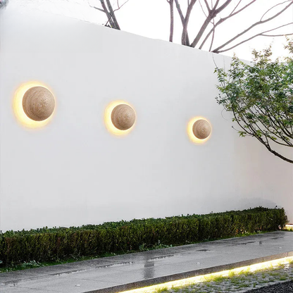 Verthara Premium Round Travertine Stone Outdoor Wall Light Warm white