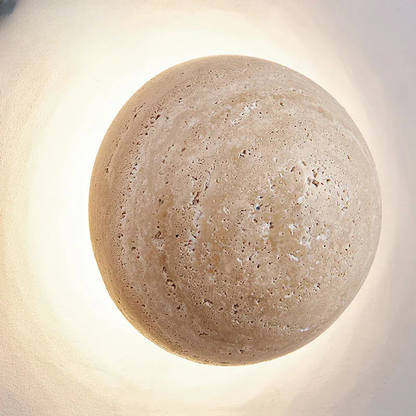 Verthara Premium Round Travertine Stone Outdoor Wall Light Warm white