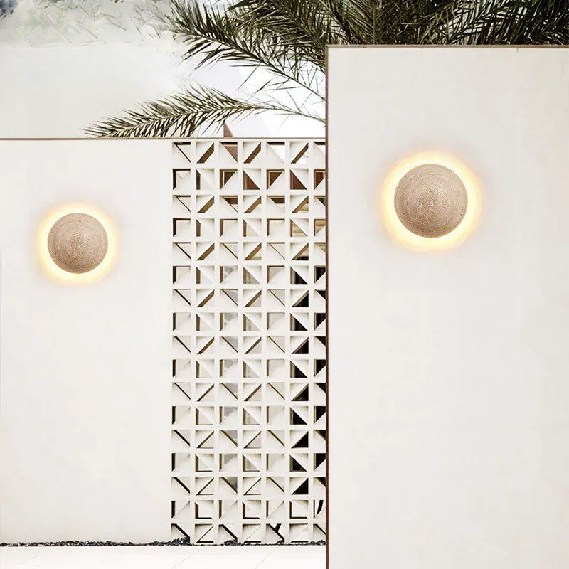 Verthara Premium Round Travertine Stone Outdoor Wall Light Warm white