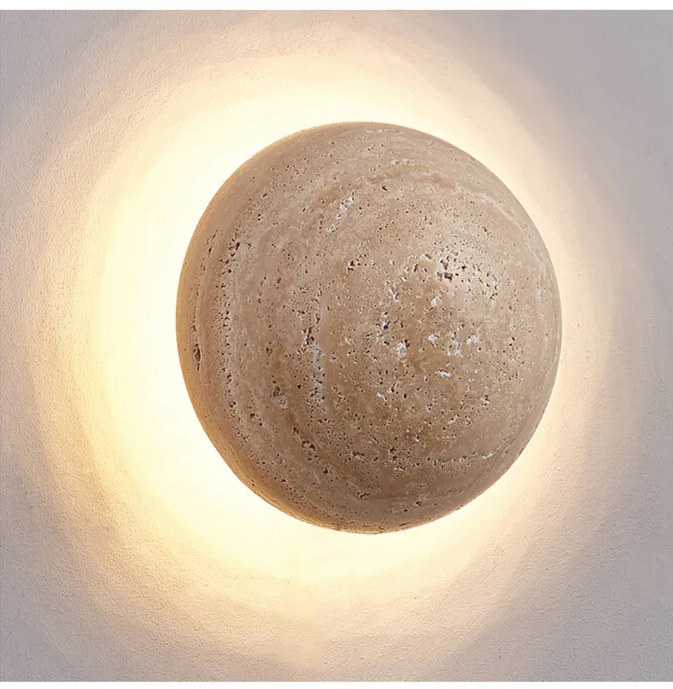Verthara Premium Round Travertine Stone Outdoor Wall Light Warm white