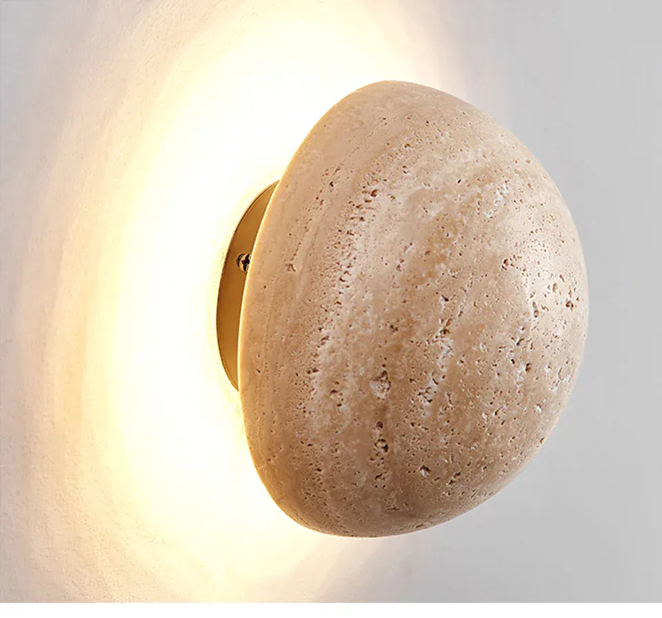 Verthara Premium Round Travertine Stone Outdoor Wall Light Warm white