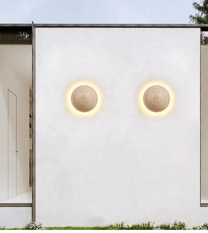 Verthara Premium Round Travertine Stone Outdoor Wall Light Warm white