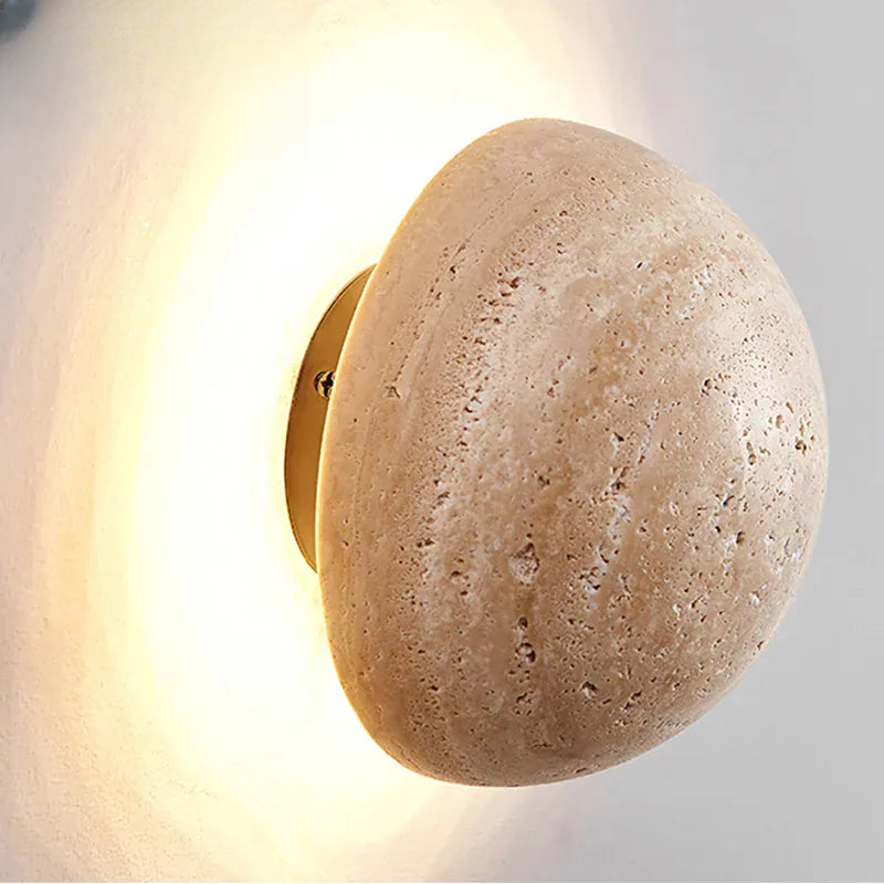 Verthara Premium Round Travertine Stone Outdoor Wall Light Warm white