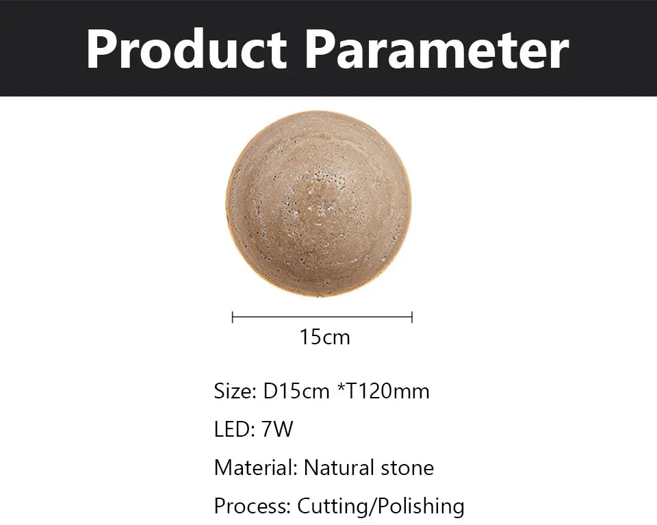 Verthara Premium Round Travertine Stone Outdoor Wall Light Warm white