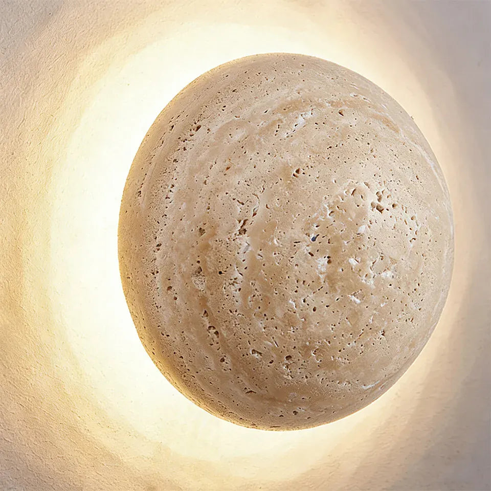 Verthara Premium Round Travertine Stone Outdoor Wall Light Warm white