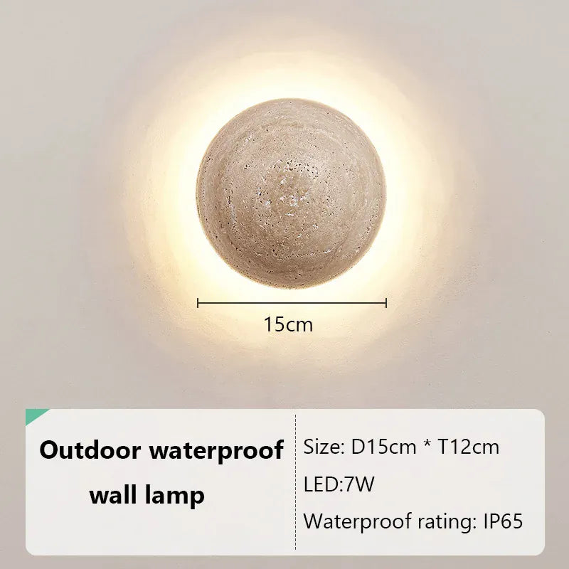 Verthara Premium Round Travertine Stone Outdoor Wall Light Warm white