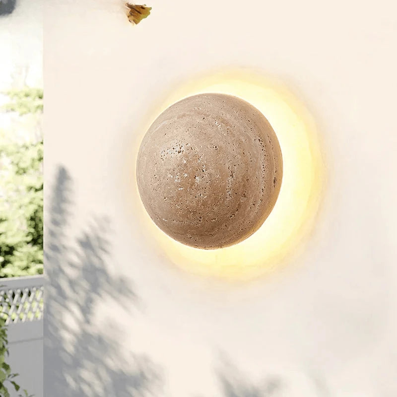 Verthara Premium Round Travertine Stone Outdoor Wall Light Warm white