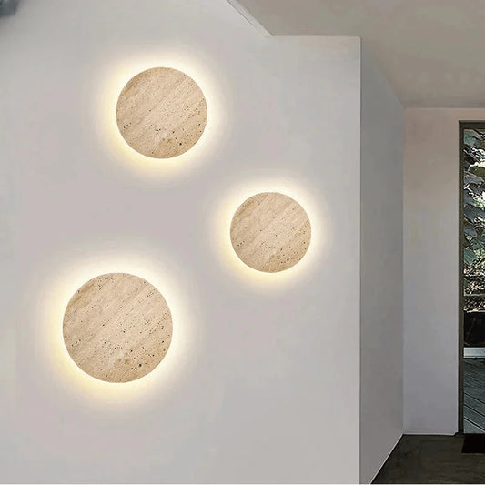 Verthara Premium Round Travertine Stone Outdoor Wall Light