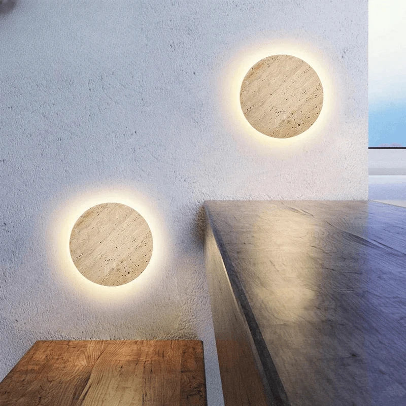 Verthara Premium Round Travertine Stone Outdoor Wall Light