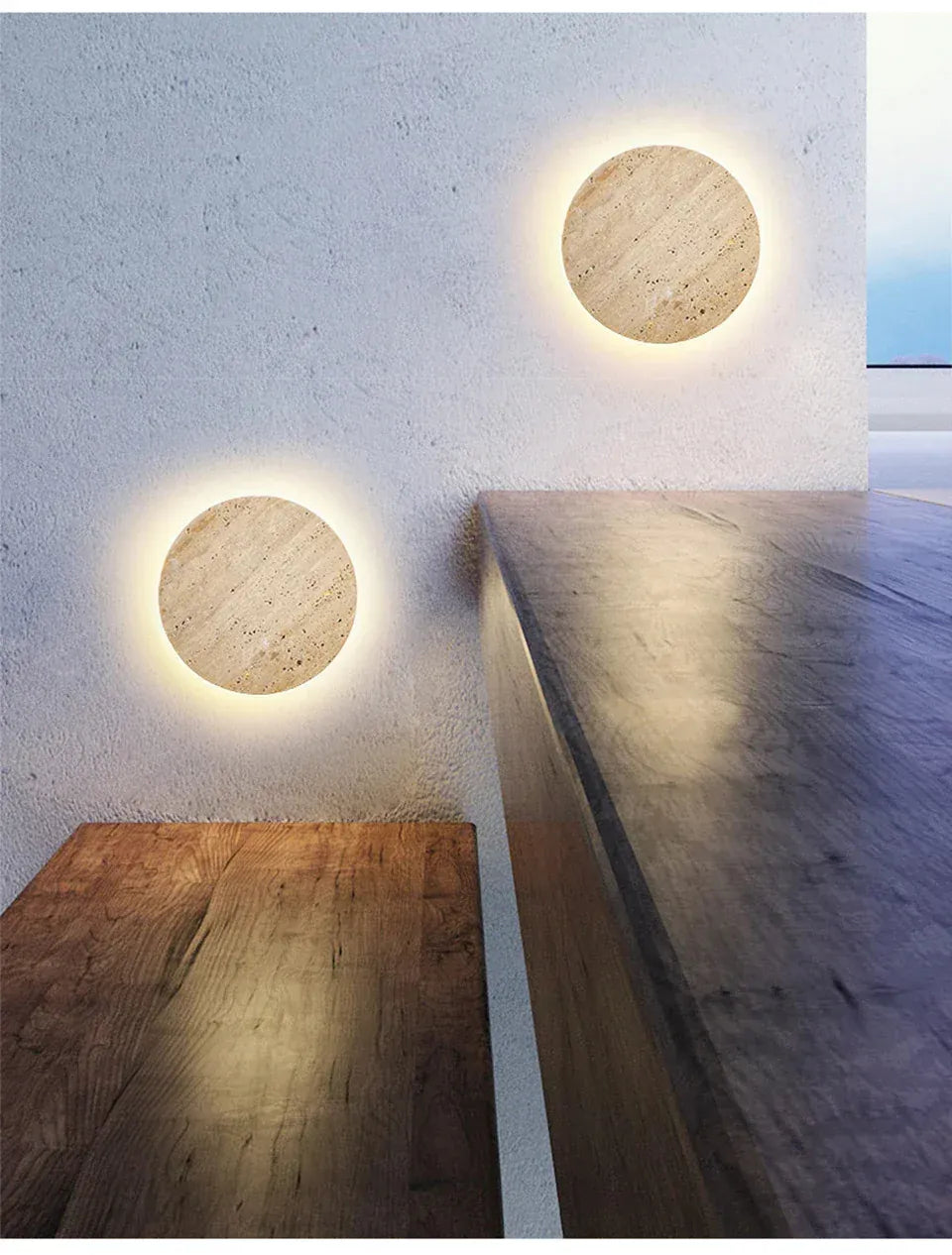 Verthara Premium Round Travertine Stone Outdoor Wall Light