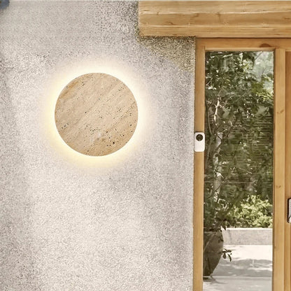 Verthara Premium Round Travertine Stone Outdoor Wall Light