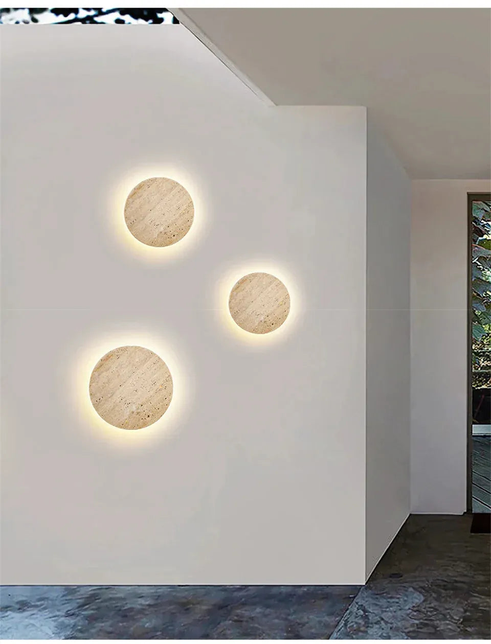 Verthara Premium Round Travertine Stone Outdoor Wall Light