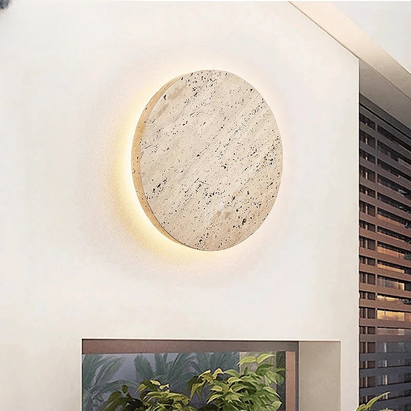 Verthara Premium Round Travertine Stone Outdoor Wall Light