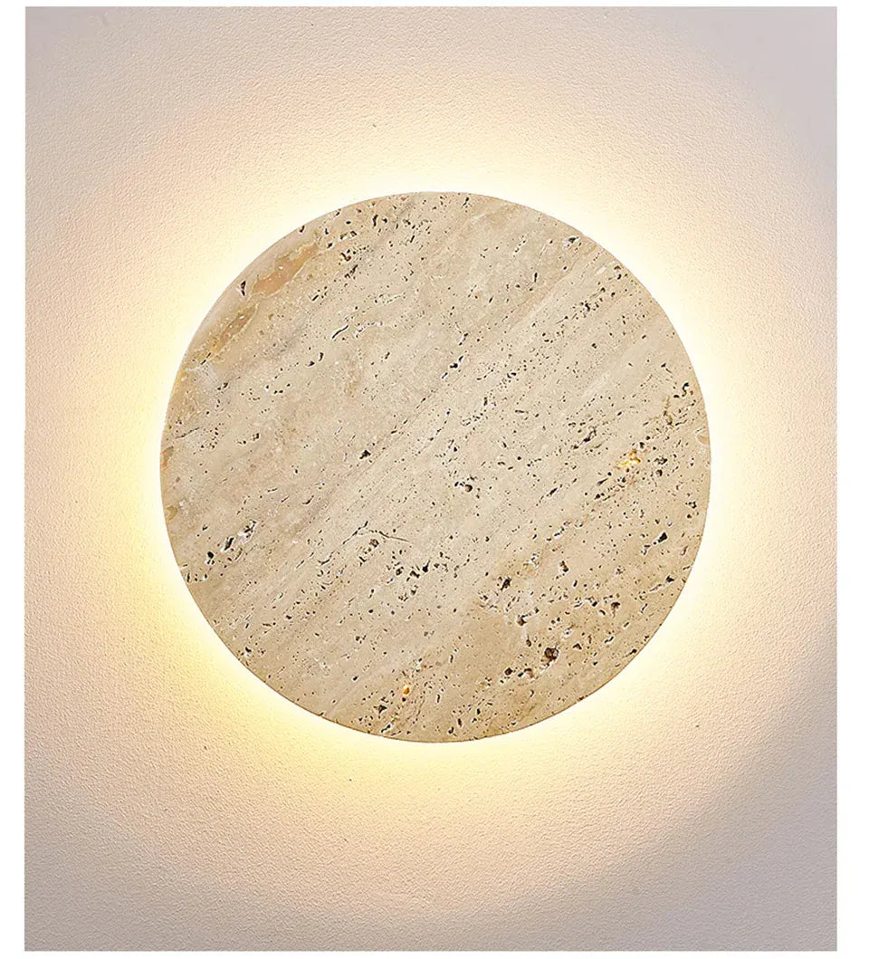 Verthara Premium Round Travertine Stone Outdoor Wall Light