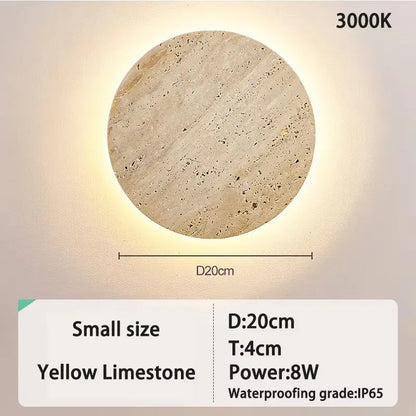 Verthara Premium Round Travertine Stone Outdoor Wall Light IP65-D20cm
