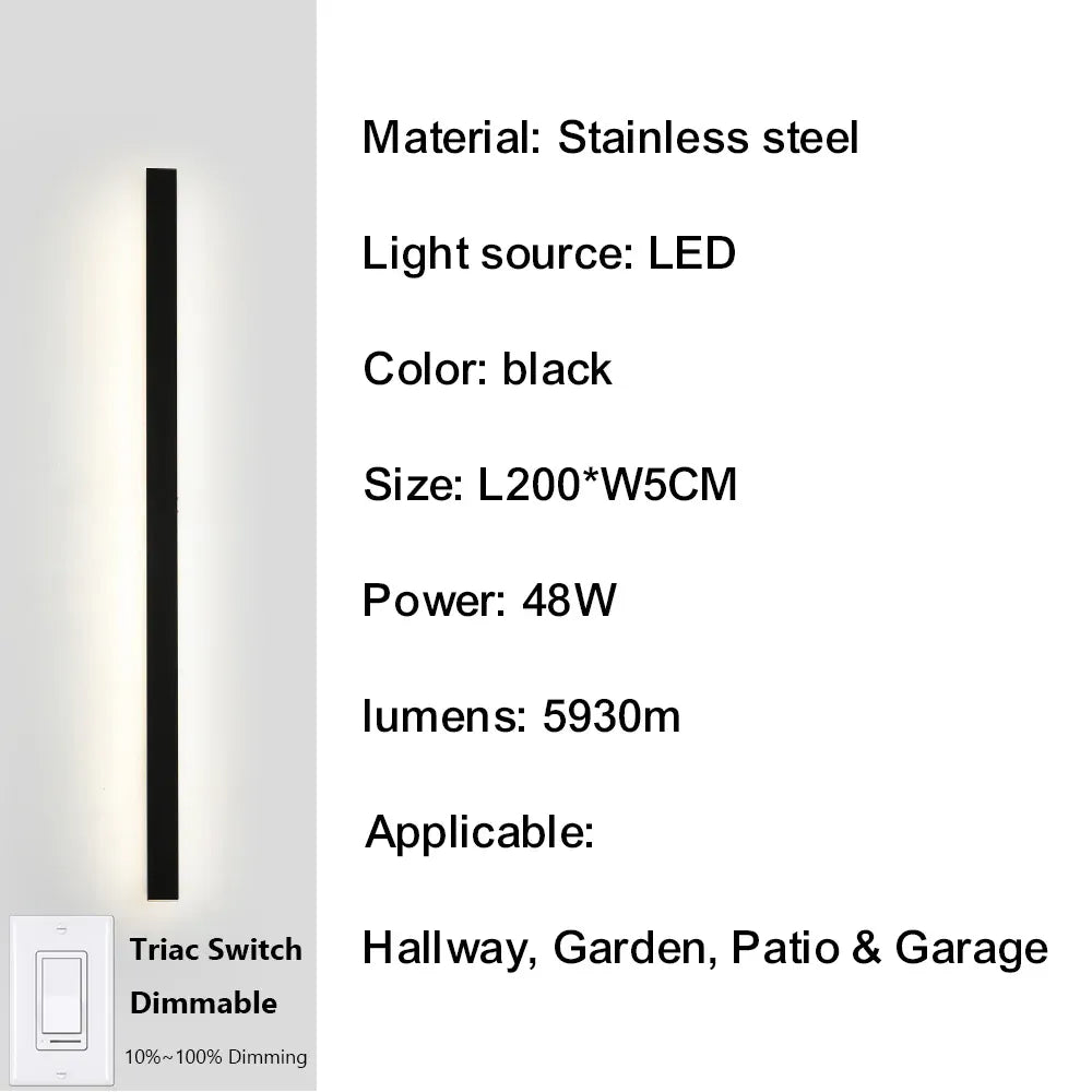 Verthara Premium Smart Dimmable Stainless Steel Outdoor Sconce 200cm-48W-IP67 / Cool white dimming