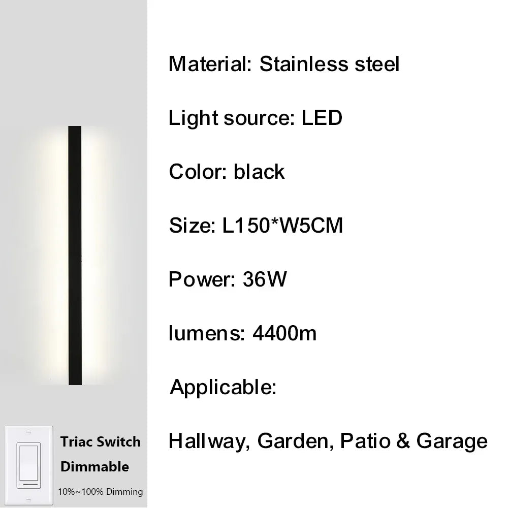 Verthara Premium Smart Dimmable Stainless Steel Outdoor Sconce 150cm-36W-IP67 / Cool white dimming