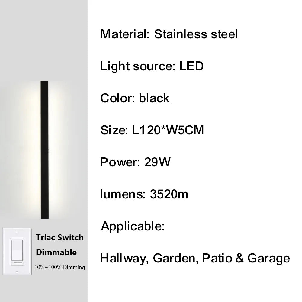Verthara Premium Smart Outdoor Wall Light with Triac Dimming, IP67 Waterproof Stainless Steel Lantern for Garden and Porch 120cm-29W-IP67 / Neutral dimming