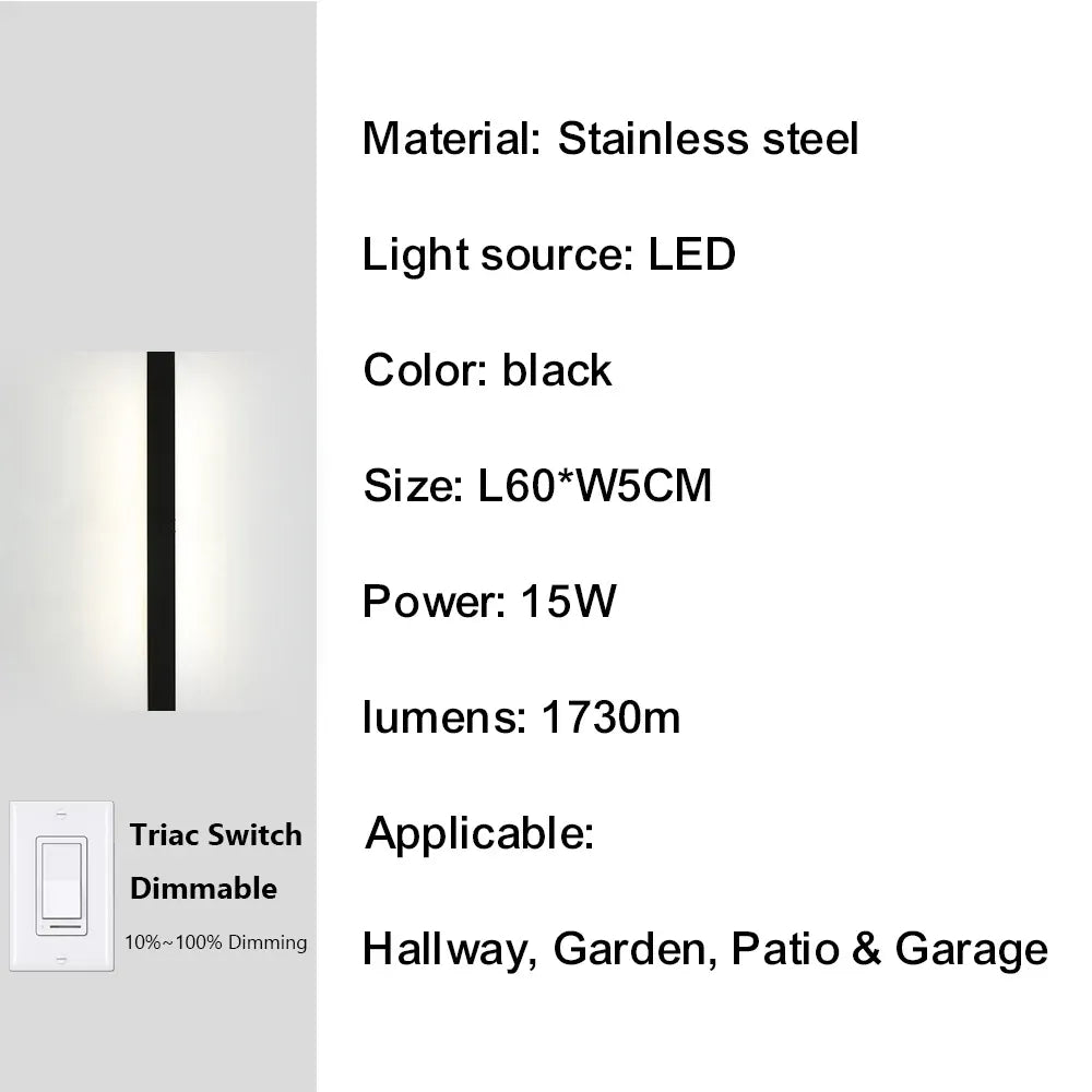 Verthara Premium Smart Outdoor Wall Light with Triac Dimming, IP67 Waterproof Stainless Steel Lantern for Garden and Porch 60cm-15W-IP67 / Neutral dimming