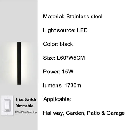 Verthara Premium Smart Outdoor Wall Light with Triac Dimming, IP67 Waterproof Stainless Steel Lantern for Garden and Porch 60cm-15W-IP67 / Neutral dimming