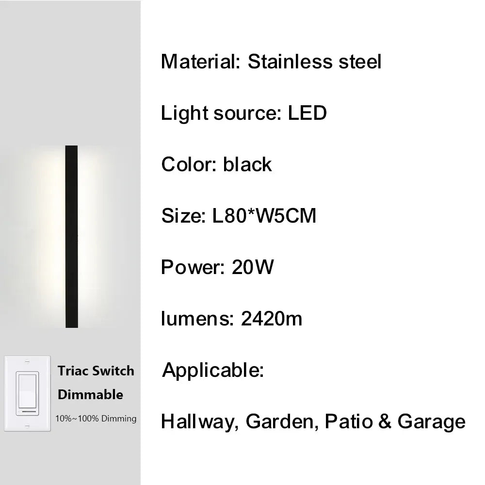 Verthara Premium Smart Outdoor Wall Light with Triac Dimming, IP67 Waterproof Stainless Steel Lantern for Garden and Porch 80cm-20W-IP67 / Cool white dimming